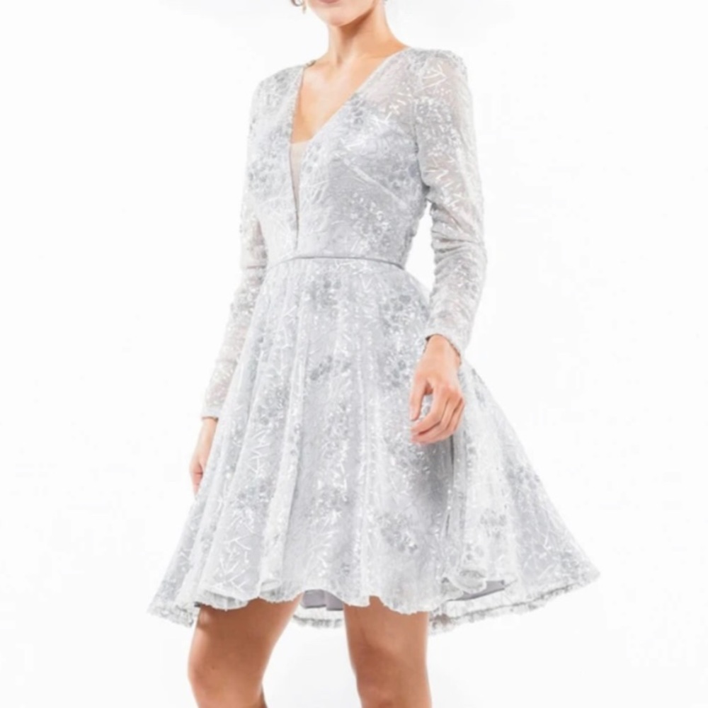 Colors Dress - 2193 Sequined Deep V-Neck A-Line Dress